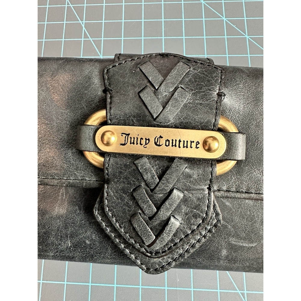 Juicy Couture Clutch Wallet in Slate Gold Soft Distressed Leather Vintage Y2K - Picture 3 of 12